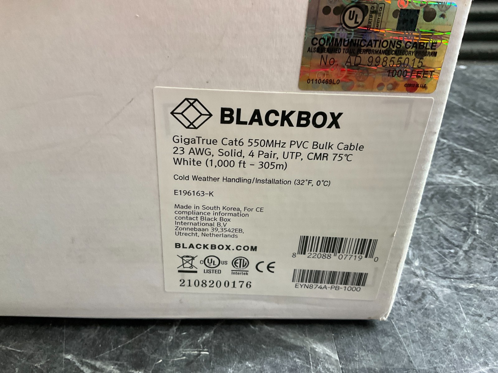 BlackBox GigaTrue 550 CAT-6 PVC Cable – 1000 feet white EYN874A-PB-1000