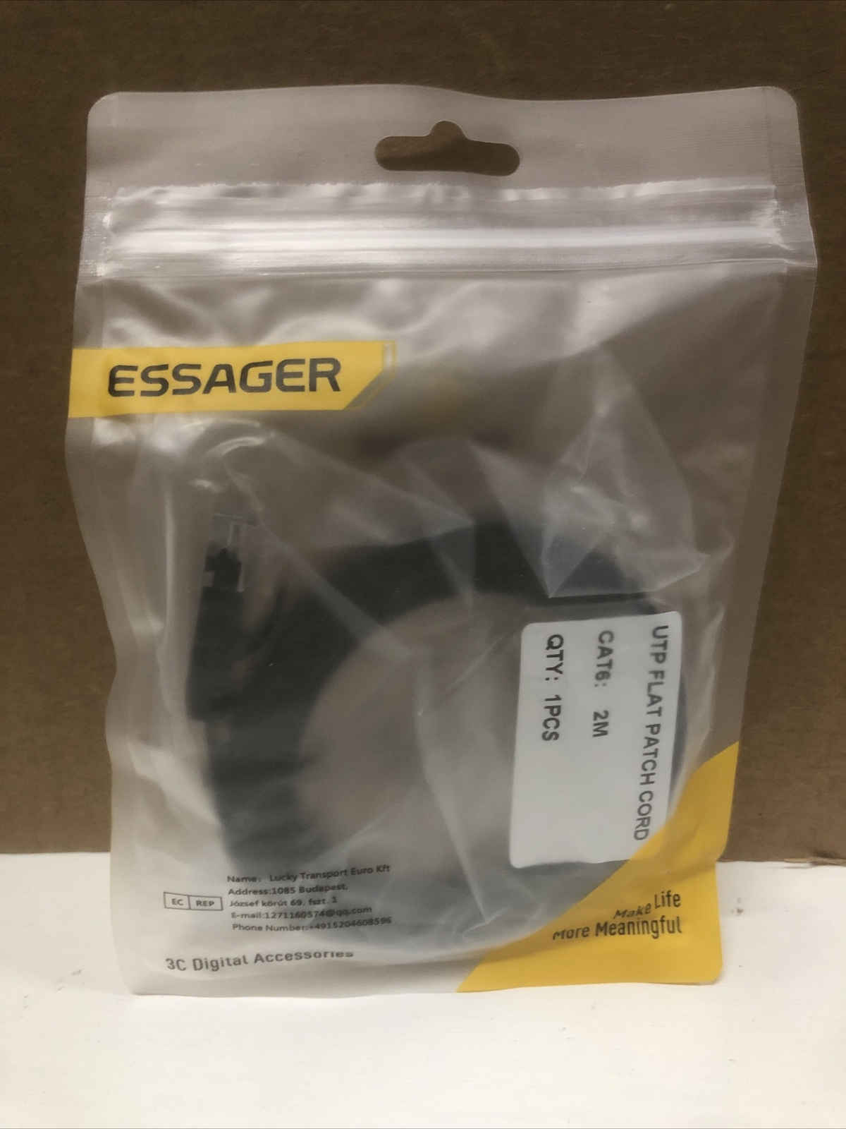 Cable Essager Ethernet Cable Cat6 LAN Cable 6.56FT NEW BLACK