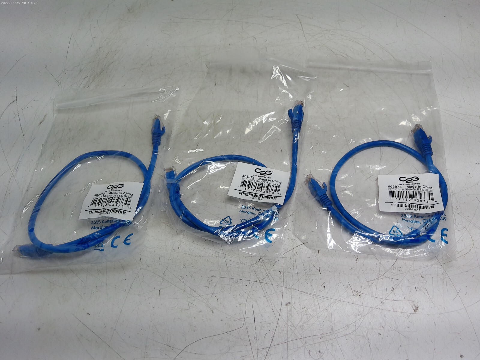 Lot of (3) 2FT CAT6A Snagless-Blue Ethernet Cable