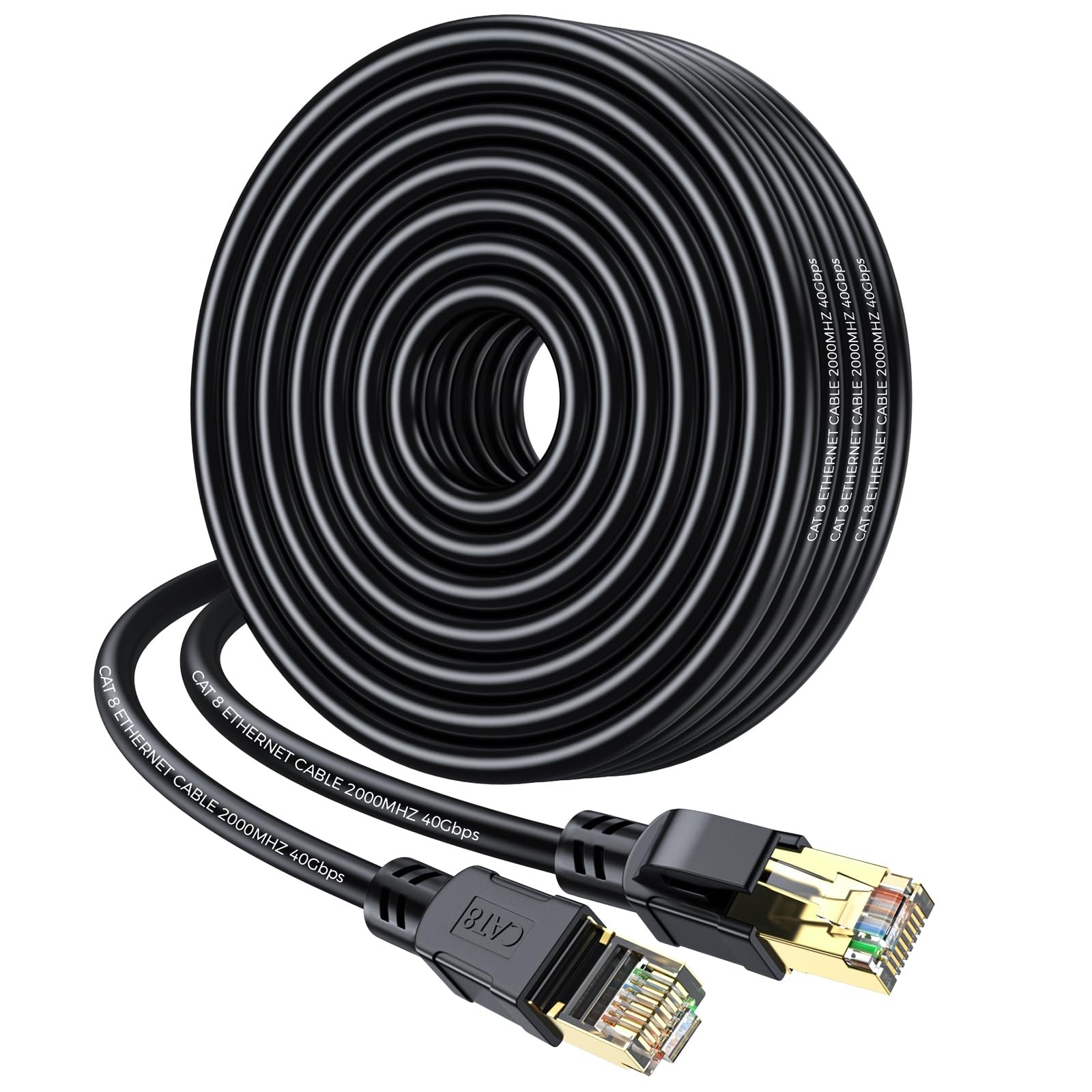 CCRANOO Cat 8 Ethernet Cable 50FT, High Speed Heavy Duty Network LAN Patch Co…