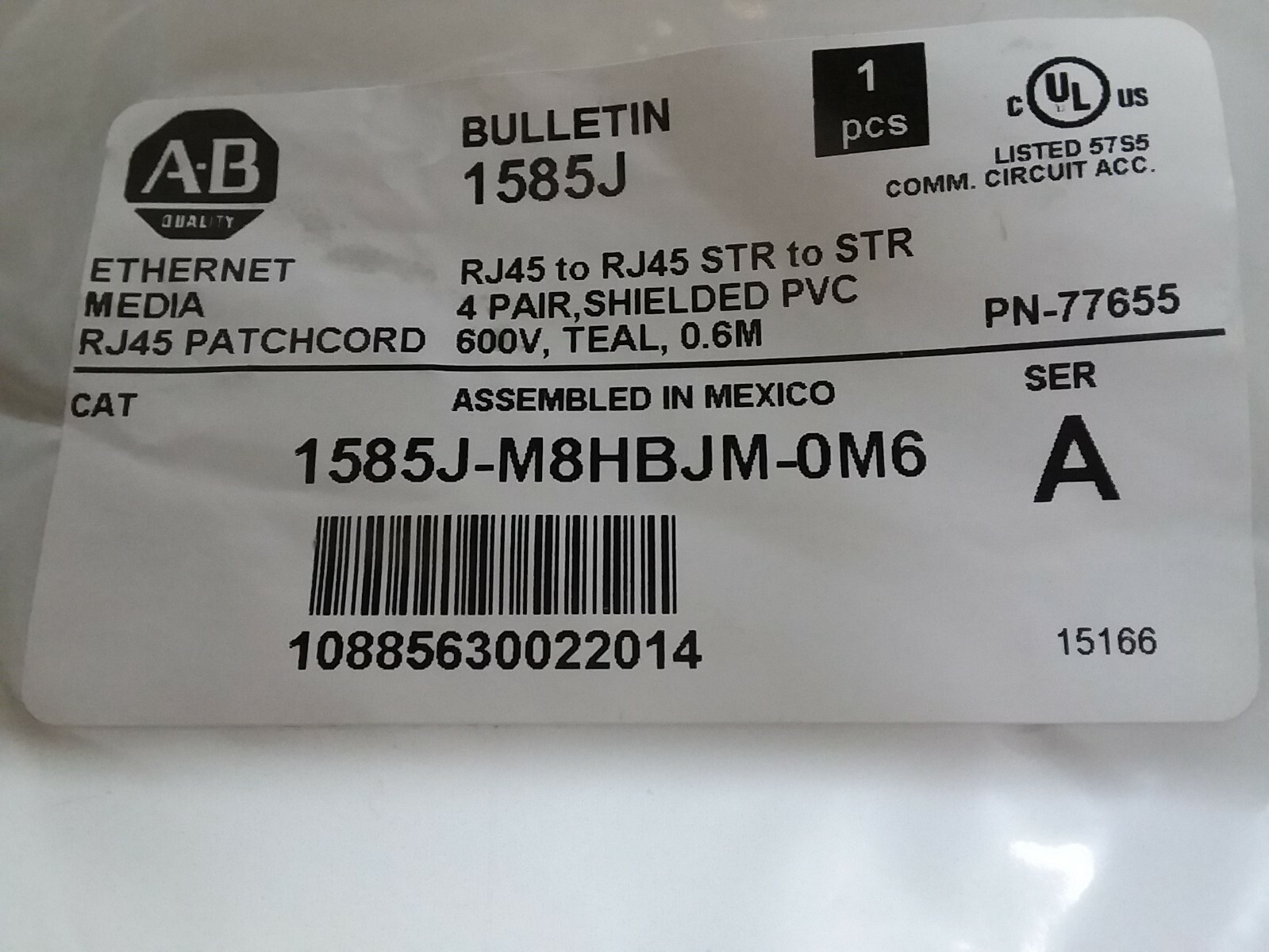 Allen Bradley 1585J-M8HBJM-0M6 Ethernet RJ45 Patchcord – Factory Sealed