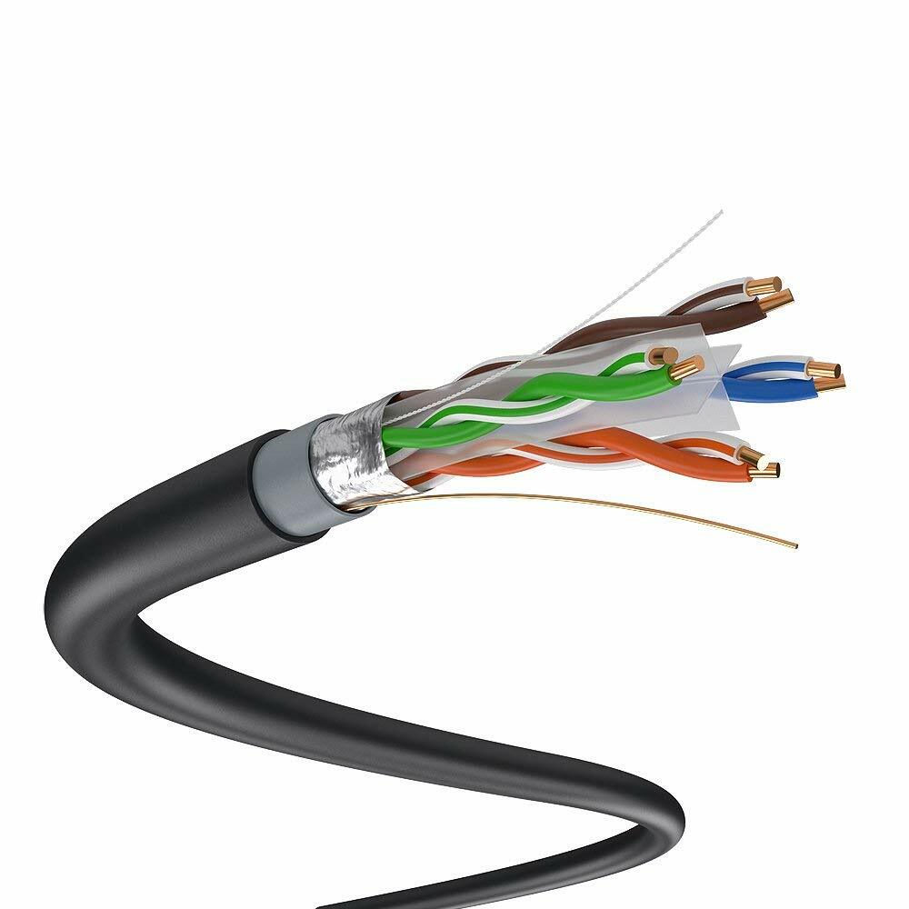 100’FT CAT6A 23AWG 10G OUTDOOR Solid Bare Copper Direct Burial SHIELDED CABLE