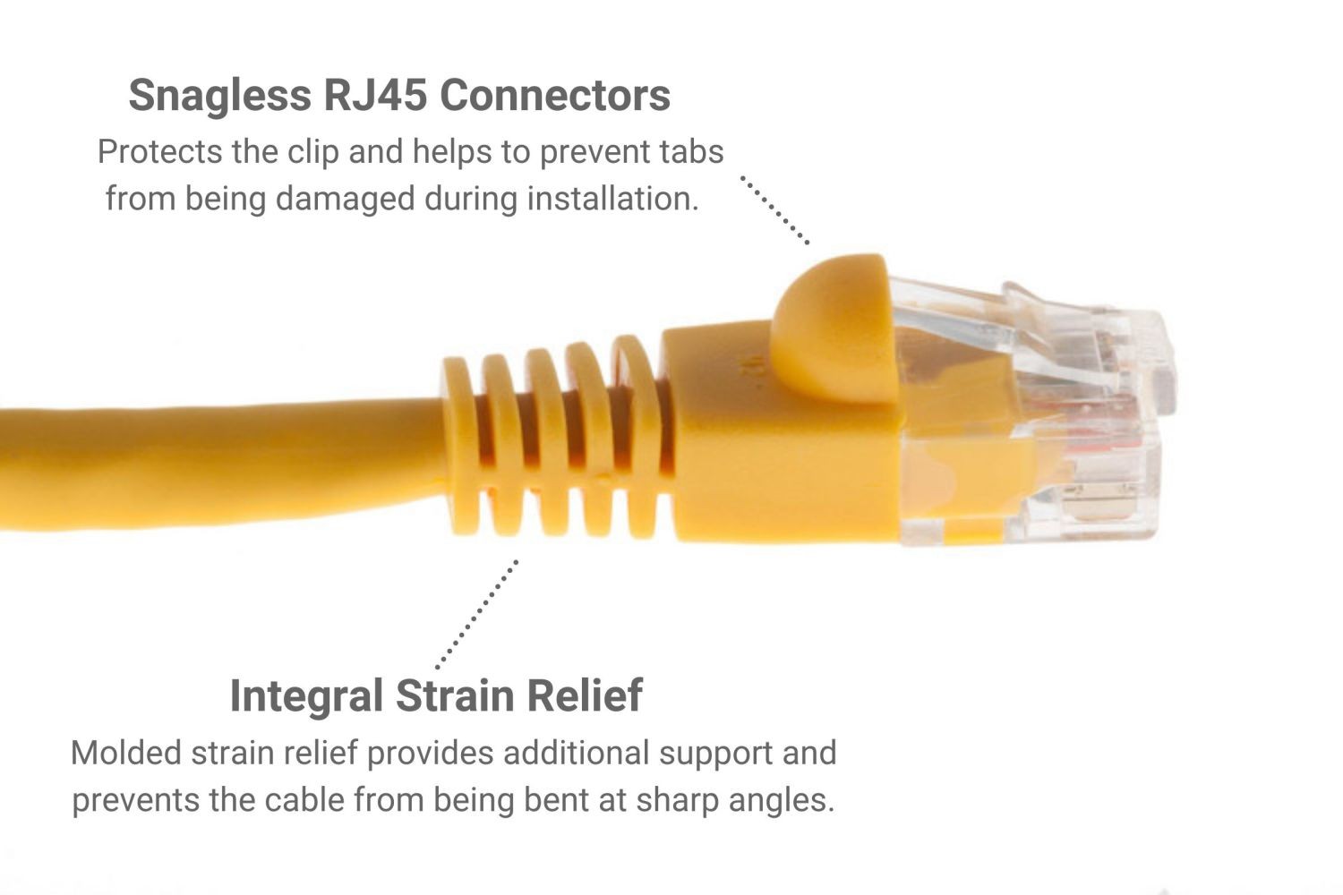 CAT6A Ethernet Patch Cable, Snagless, 5′, Yellow- Lifetime Warranty