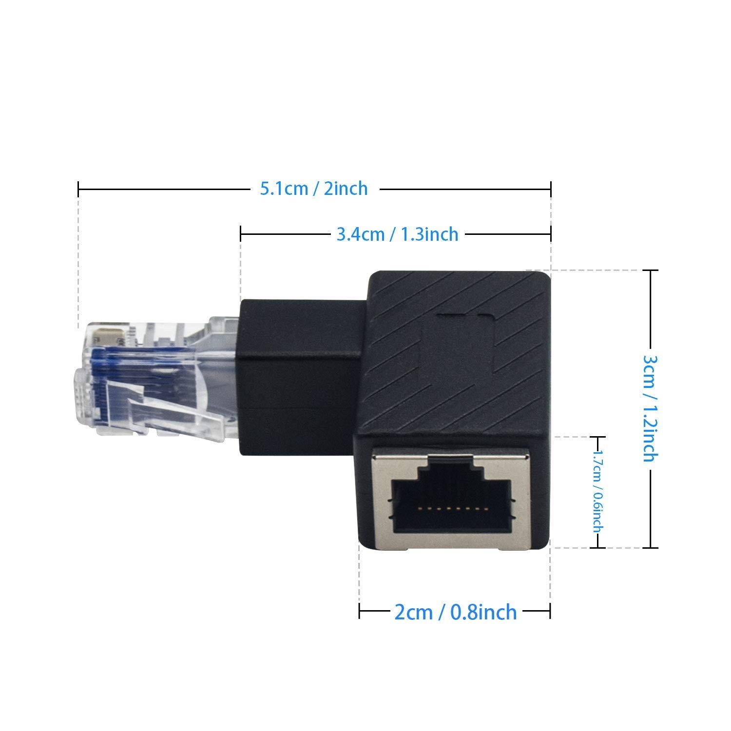 90 Degree Ethernet Extender Adapter, Down Angled RJ45 Male to Female, Cat5e/C…