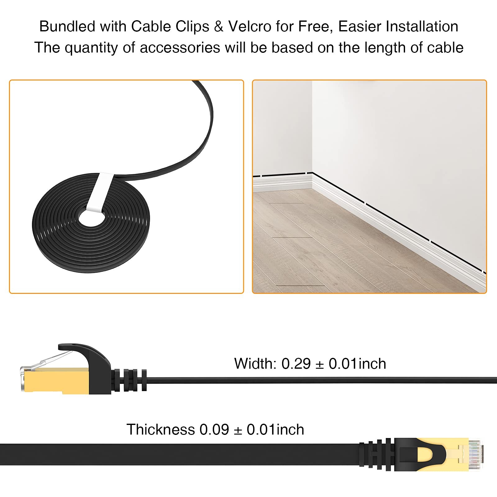 Cat7 Ethernet Cable Highspeed 35ft Flat Cat 7 Cable For Lan Network Router Gamin