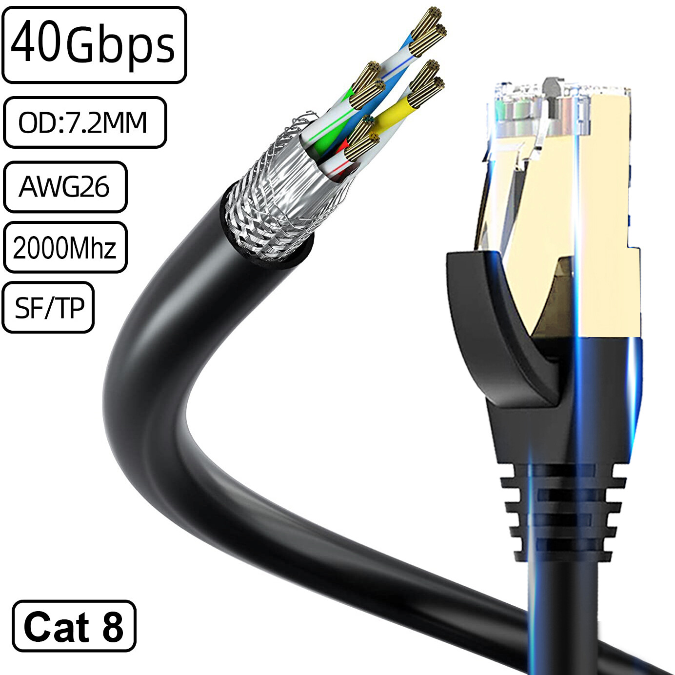 [1-10Pack] CAT 8 Ethernet Cable Lot for Router, Modem, PC, Hub, Laptop, Gaming