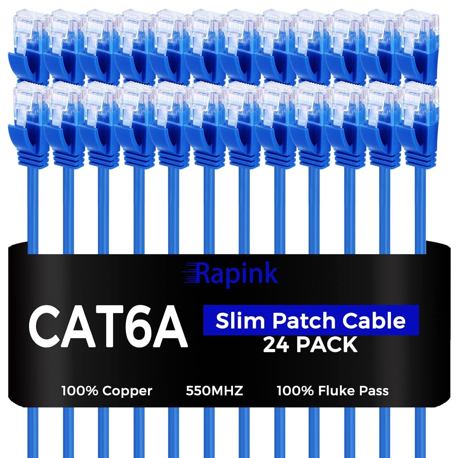 Rapink Patch Cables Cat6a 5ft (24 Pack) Slim, Cat6a Ethernet Patch Cable 10G Sup