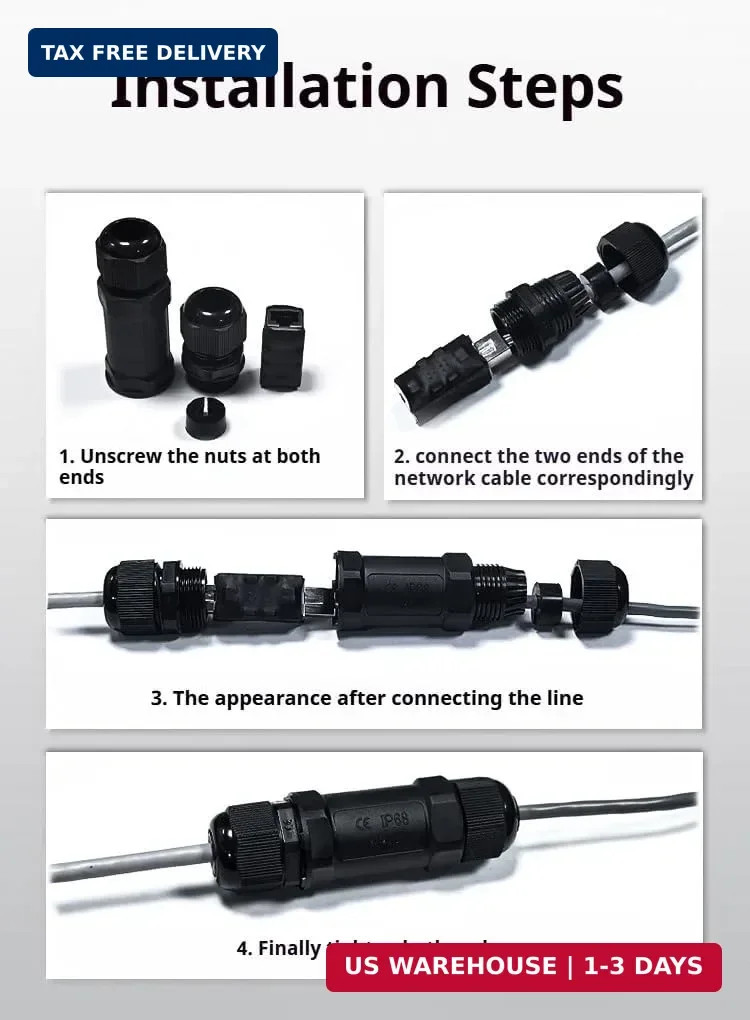 Starlink Ethernet Adapter Kit: IP68 Waterproof RJ45 Coupler for Starlink Cable/C