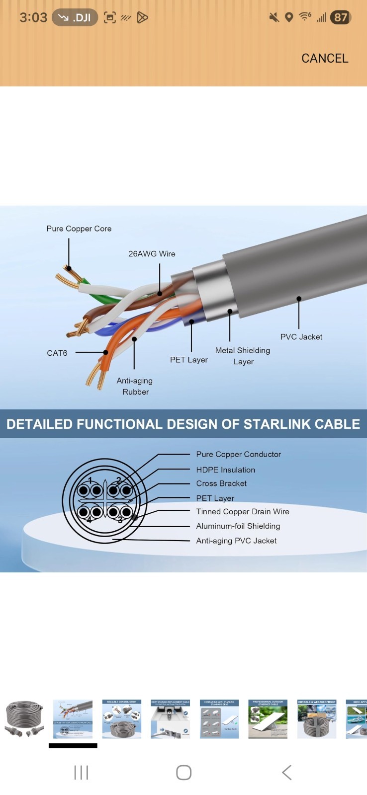 Fit for Starlink Cat6 Ethernet Cable 100 Feet V3, Compatible with 100FT