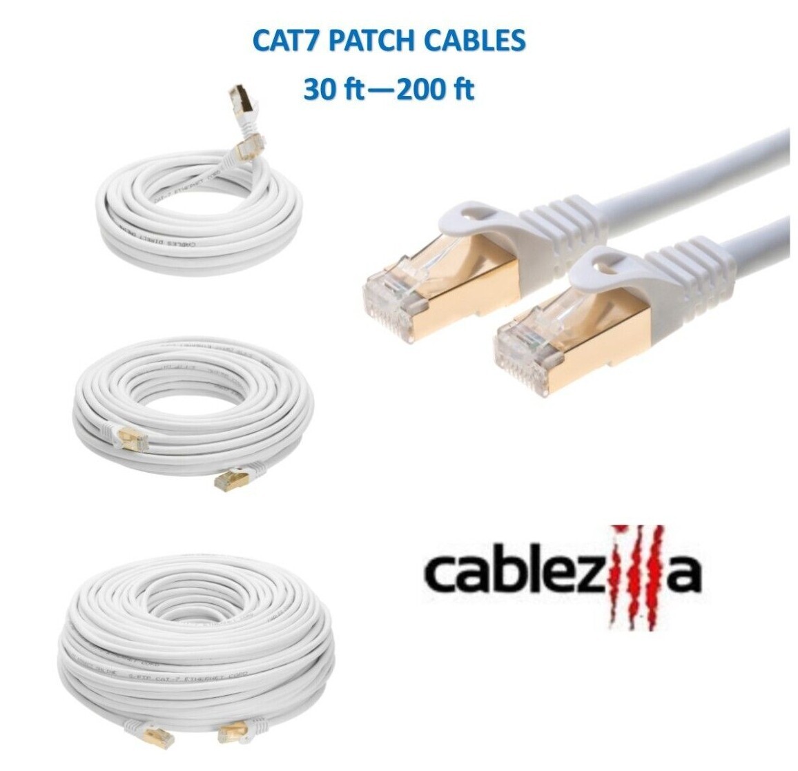 Cat7 SFTP Patch Cord Ethernet Cable High Speed White 30FT-200FT Multi-Pack LOT