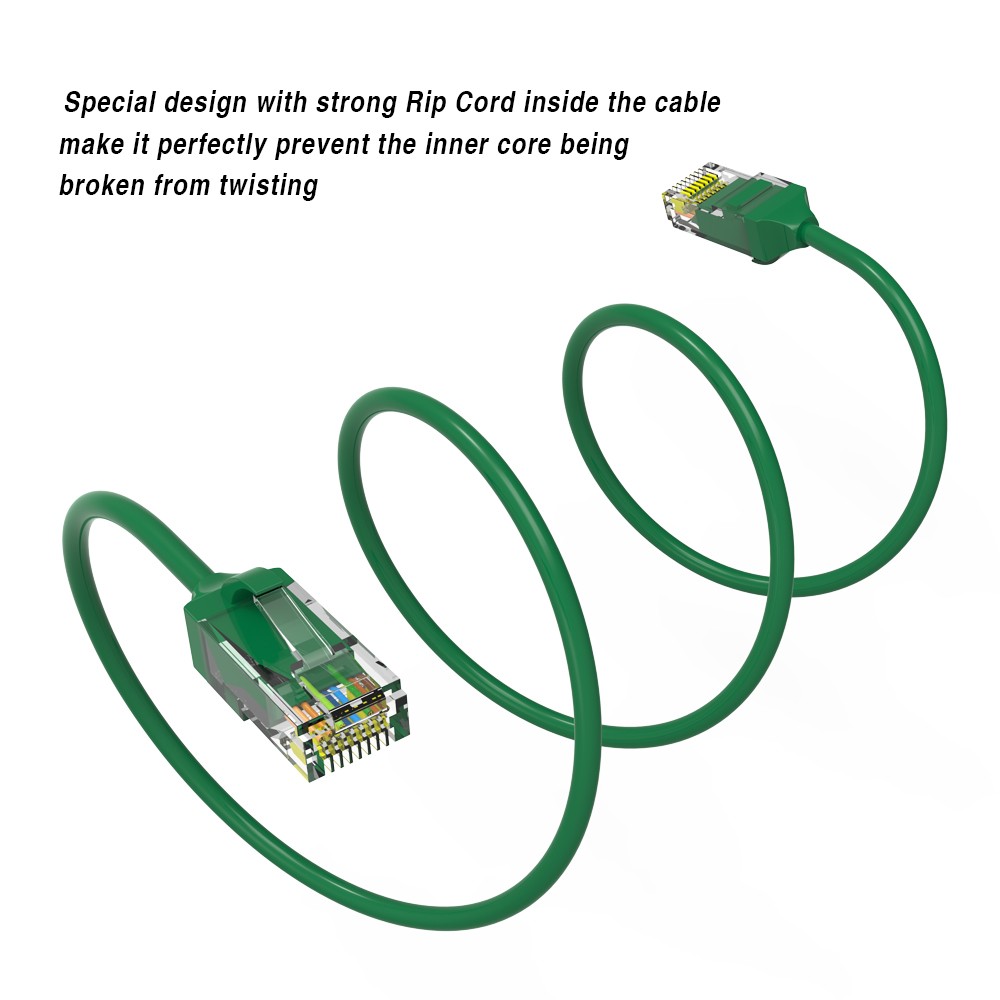 2Ft CAT6 28AWG Slim Ethernet Network Cable Green