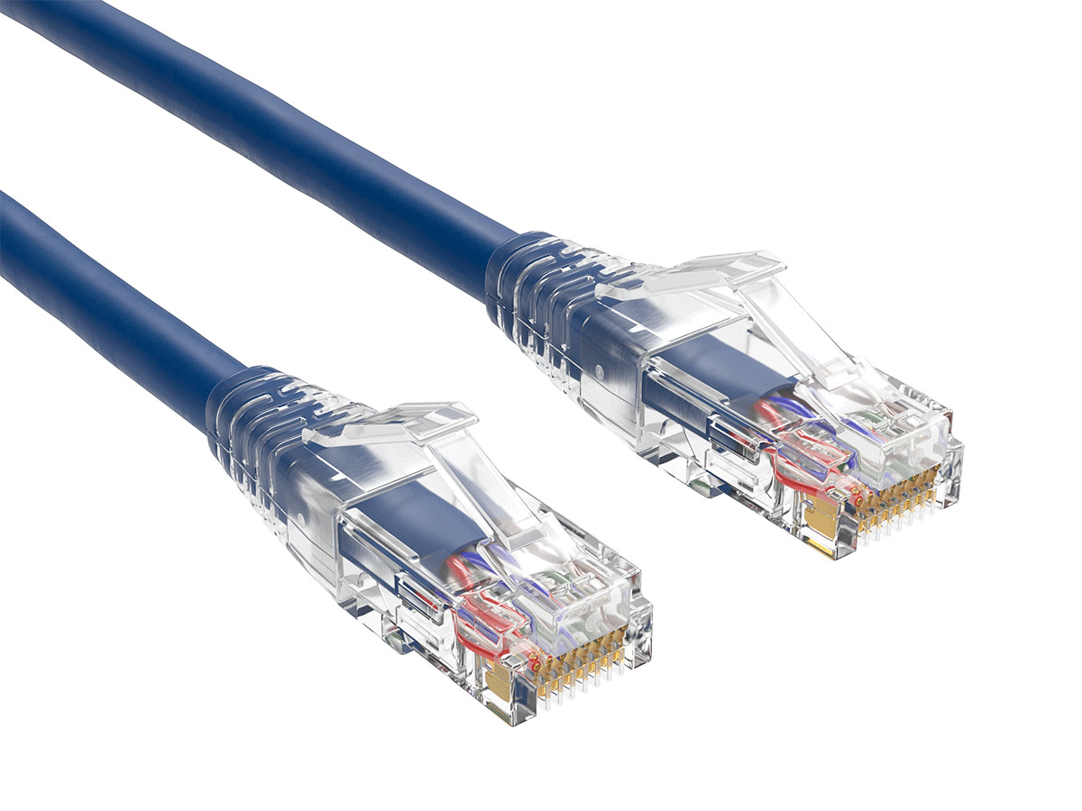 15ft Cat6 Ethernet Patch Cable with Clear Boot, UTP, Pure Bare Copper, Blue