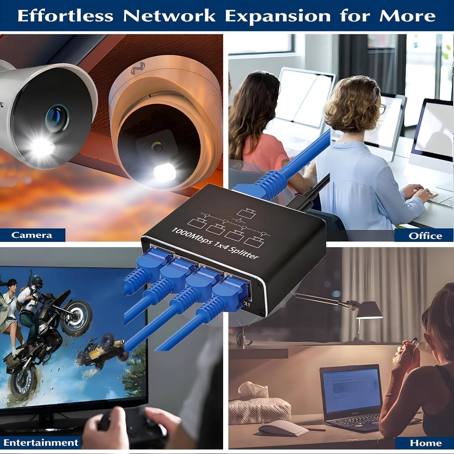 RJ45 Gigabit Ethernet Splitter 1000Mbps LAN Network Internet 1-IN-4-OUT Adapter