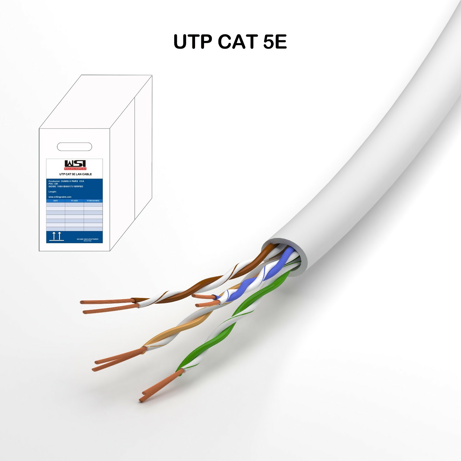 UTP CAT 5E LAN cable Ethernet CABLE 500 FT White/Grey/Blue PULL BOX CM RATED PVC