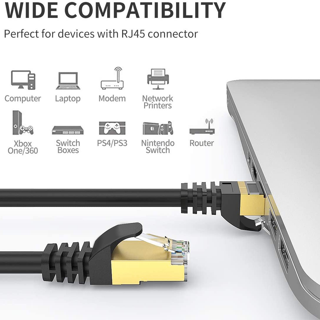 6ft-100ft RJ45 Ethernet Cable CAT7 CAT8 Flat Patch Lead Net Internet Gaming Lot