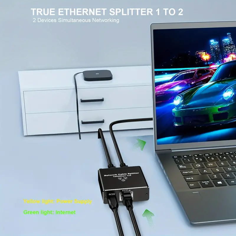 RJ45 Gigabit Ethernet Splitter 1000Mbps LAN Network Internet 1 to 2 Out Adapter