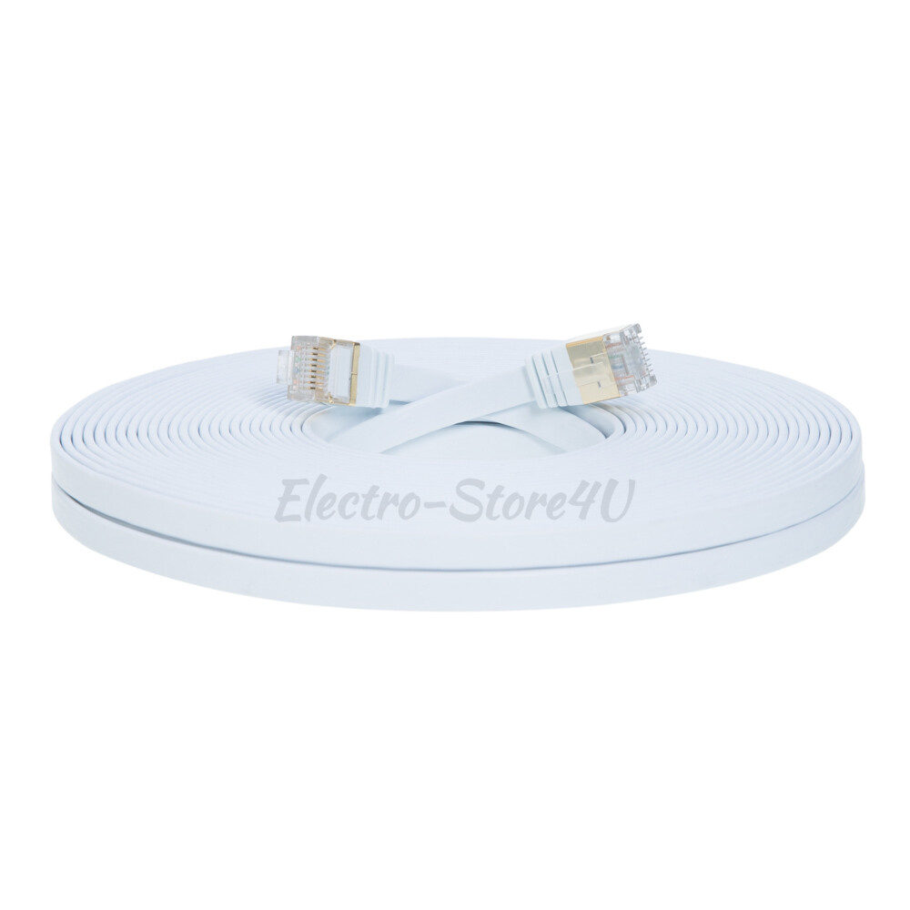 Flat Cat7 Ethernet Patch White Cable 6 10 20 25 30 50 75 100 FT U/FTP LAN Lot