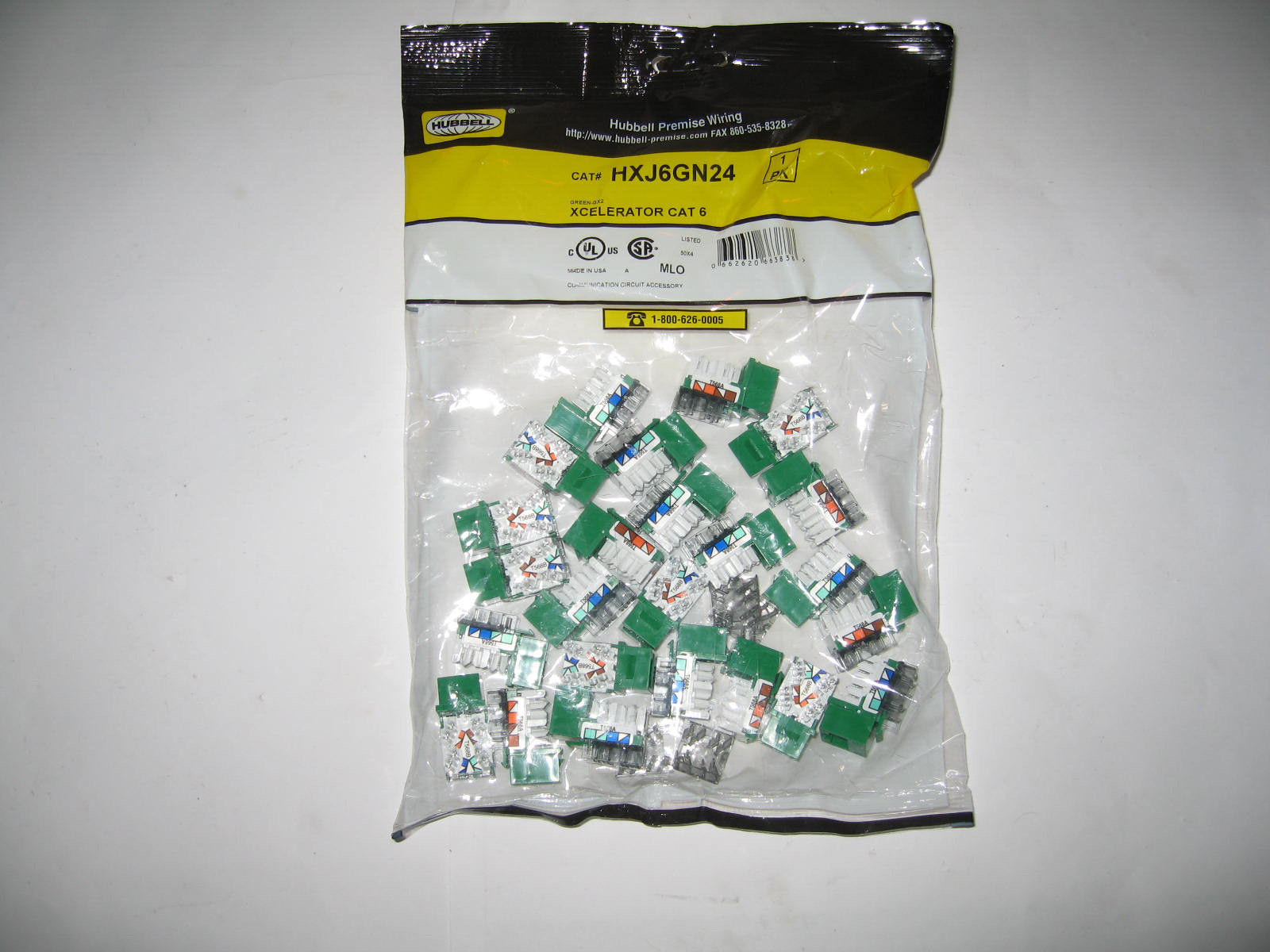 New Hubbell HXJ CAT6 Universal Wiring Green XCelerator Modular Jack 24 ea HXJ6GN