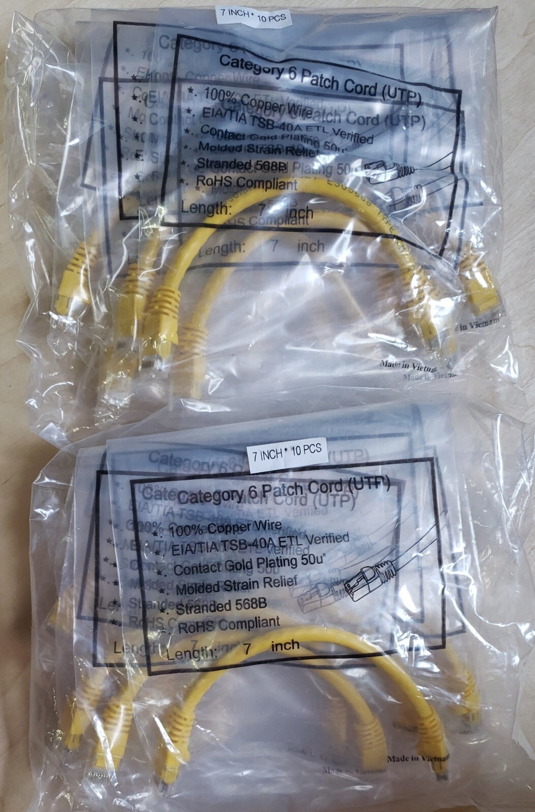 (20 PACK) Category 6 Patch Cord 7 inch Yellow