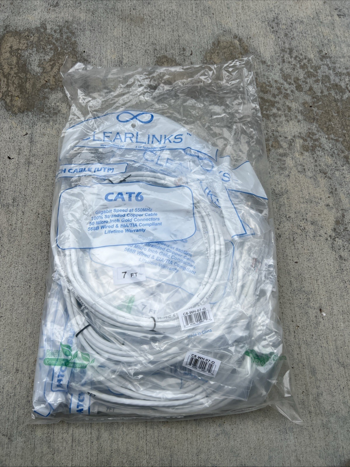 10 Pack Clear Links Patch Cable UTP 7 FT Foot 568B Wired EIA/TIA 500MHz Gigabit