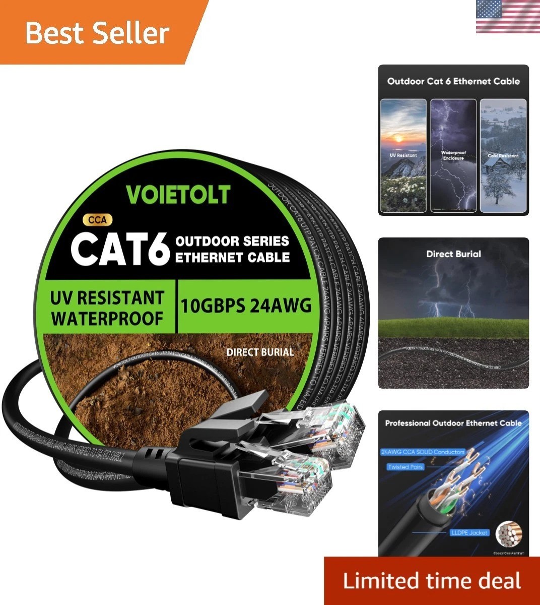 Professional Cat 6 Ethernet Cable 150 ft – UV Resistant, Waterproof & Durable