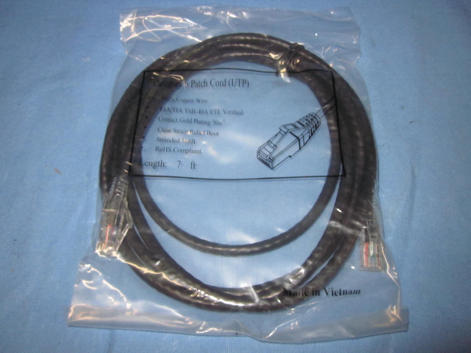 10 Cat6 Black Patch Cords (UTP) Clear Strain Relief Boot, Stranded 568B