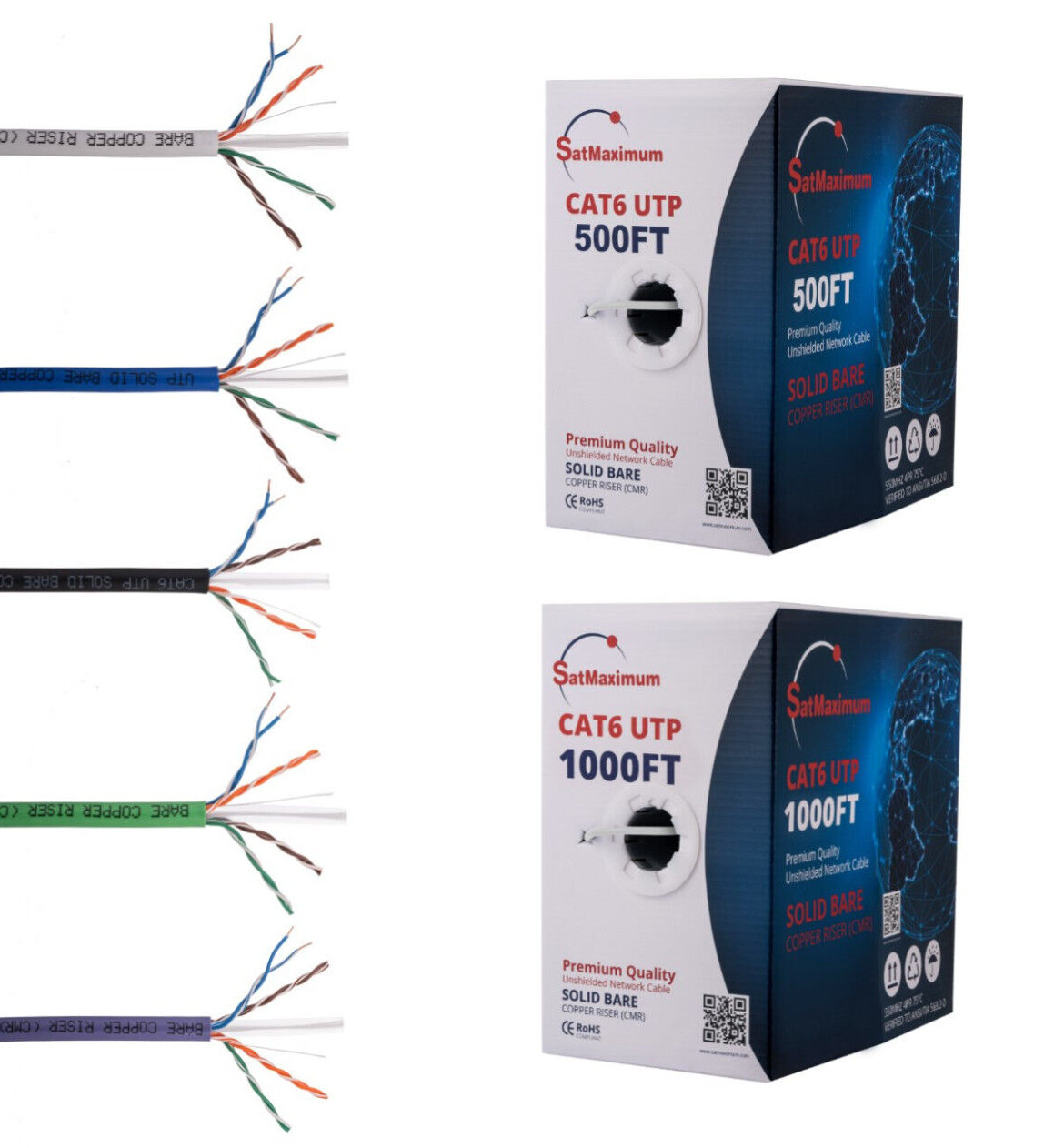 CAT6 500FT/1000FT Riser CMR Ethernet Cable 23AWG UTP Solid Bare Copper Wire LOT