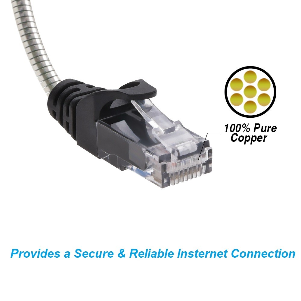 25Ft CAT6A Patch Cable Armored Anti-Rodent Slim 28AWG