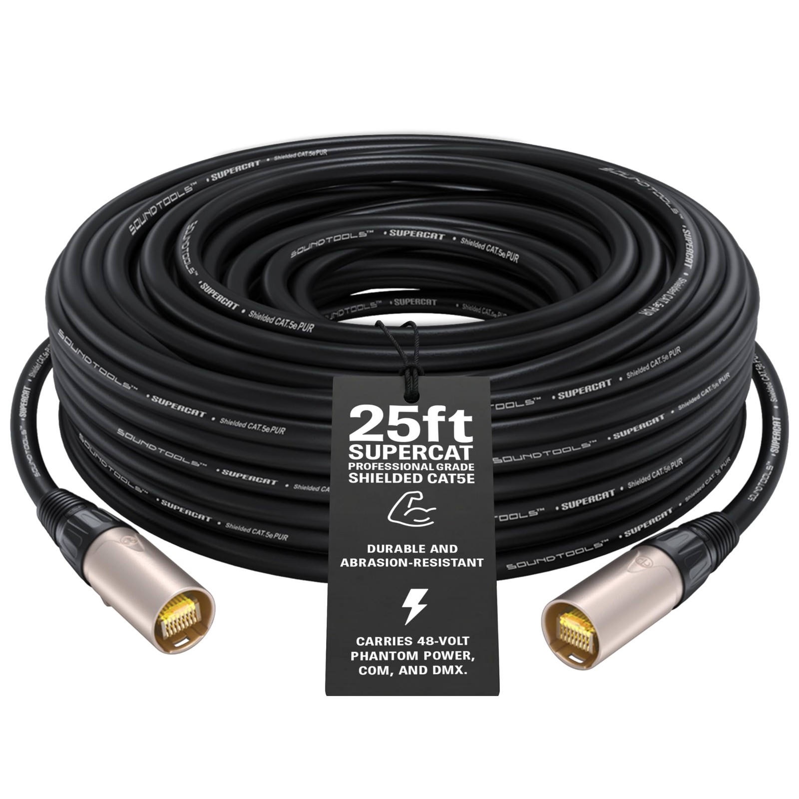 SuperCAT Professional Grade Shielded CAT5e etherCON Cable (25 ft, Black) | High-