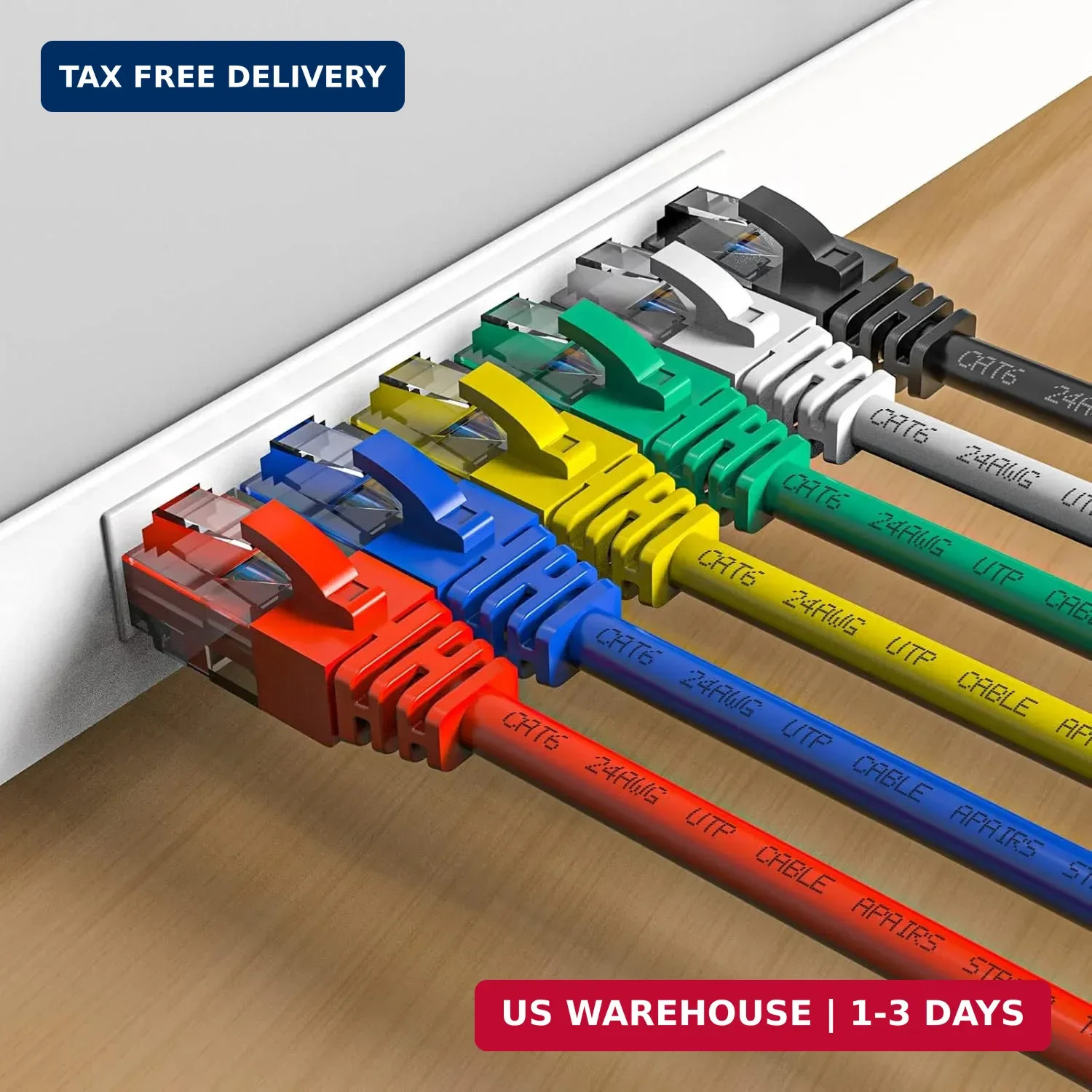 Cat6 Patch Cables 10 Feet (6 Pack), Cat 6 Ethernet Cable, 24AWG CCA, UTP Network