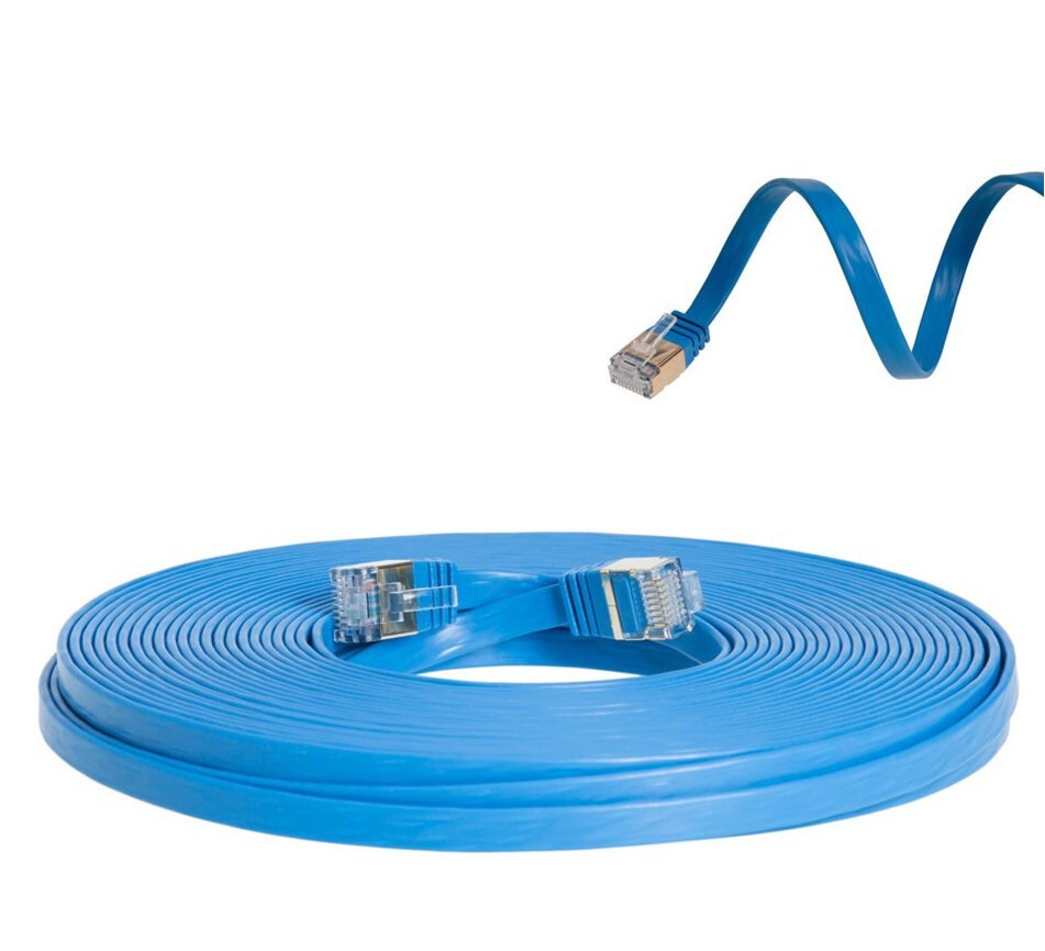 25FT CAT7 CAT 7 Flat Cable Shielded U/FTP LAN RJ45 Internet Router Patch Blue
