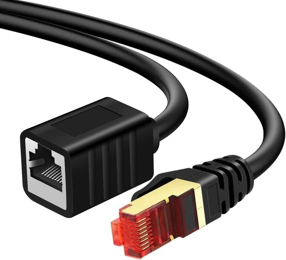 Cat7 Ethernet Extension Cable 10ft Shielded Male-to-Female RJ45 Network Cord
