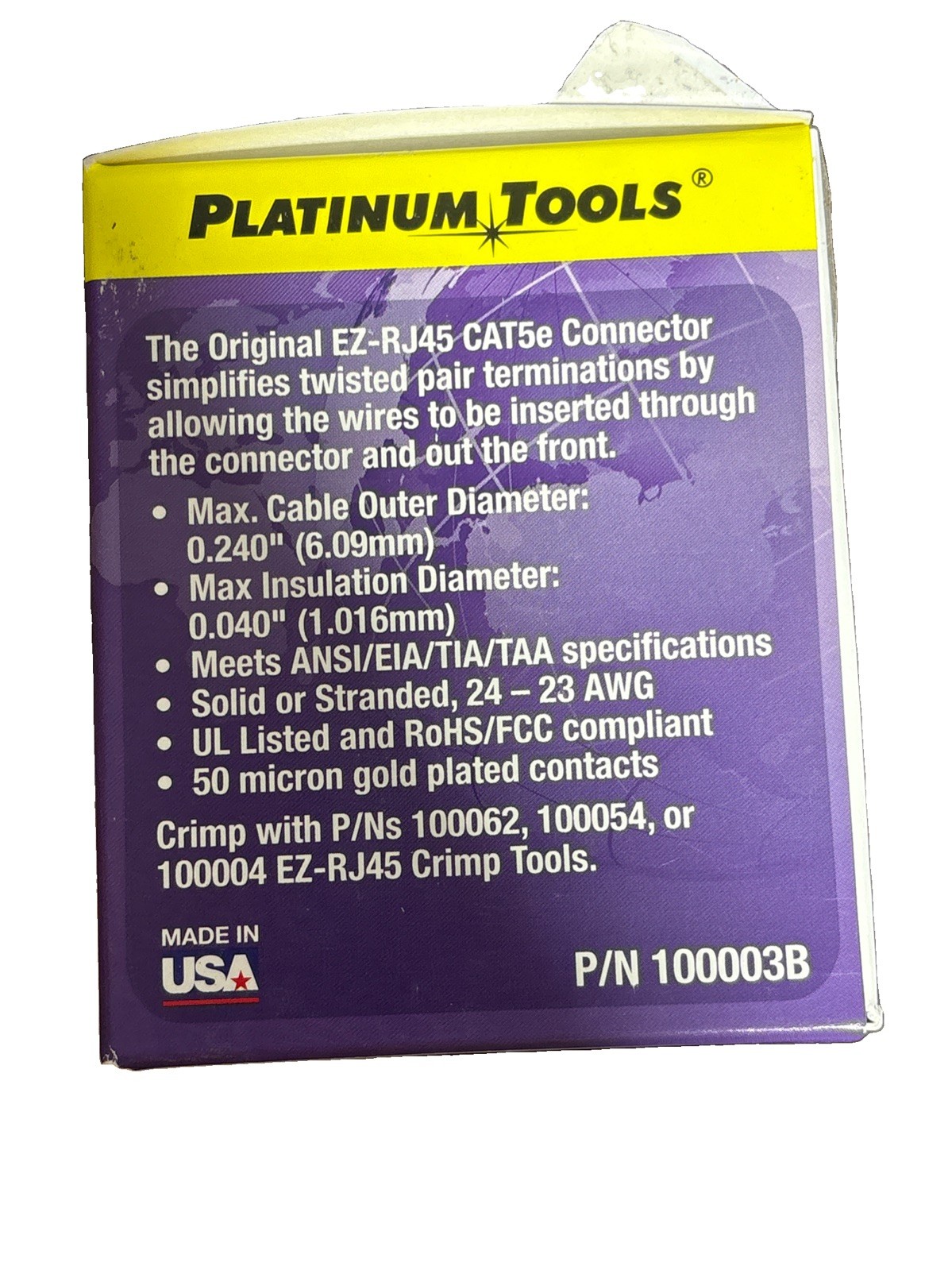 Platinum Tools EZ-RJ45 Cat5e Connector 100003B 100 Piece Box