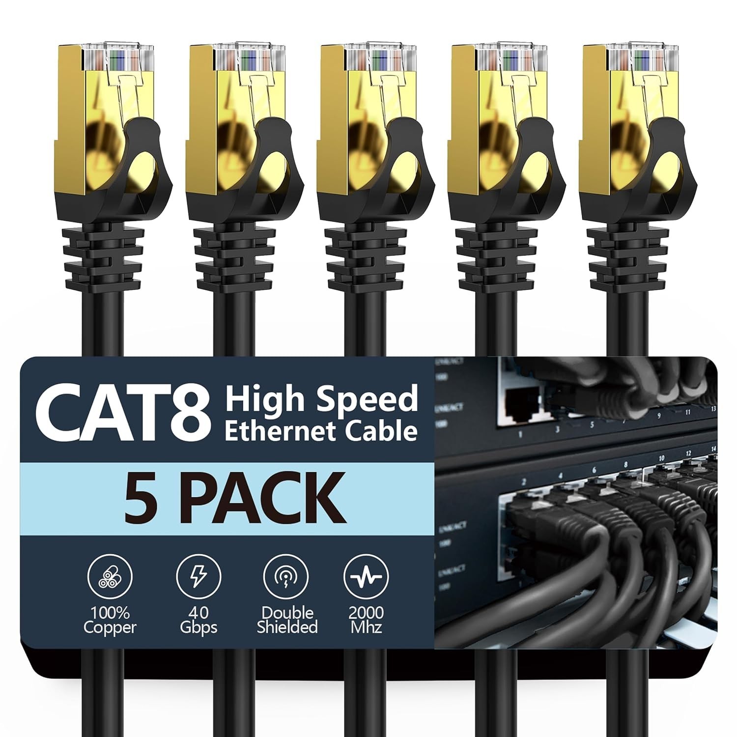 6ft Cat 8 Ethernet Cord, 2000MHz High Speed for Printers and Networking Switches