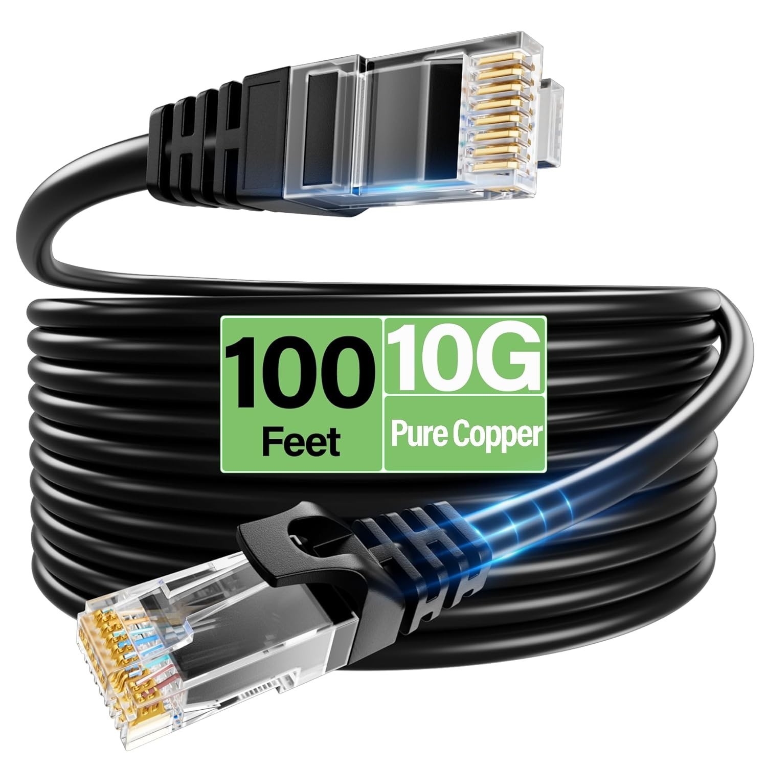 Cat6 Ethernet Cable 10Gbps 100 ft, Flexible Bare Copper Cat6 Patch Cables,
