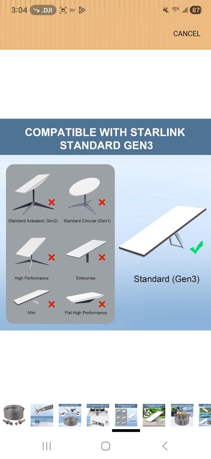 Fit for Starlink Cat6 Ethernet Cable 100 Feet V3, Compatible with 100FT