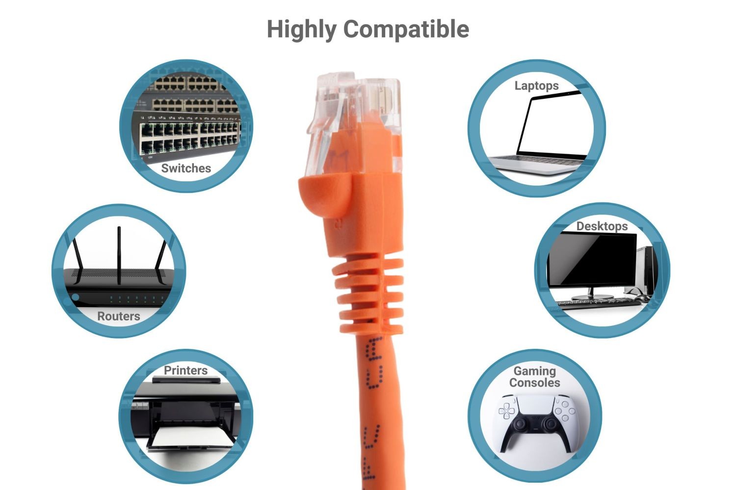 CAT6A Ethernet Patch Cable, Snagless, 1′, Orange – Lifetime Warranty