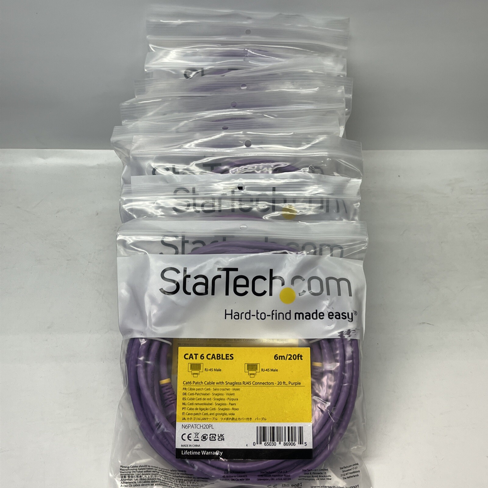 StarTech 20ft RJ-45 M/M Cat6 Snagless Patch Cable 10 Pack Purple | USA Seller