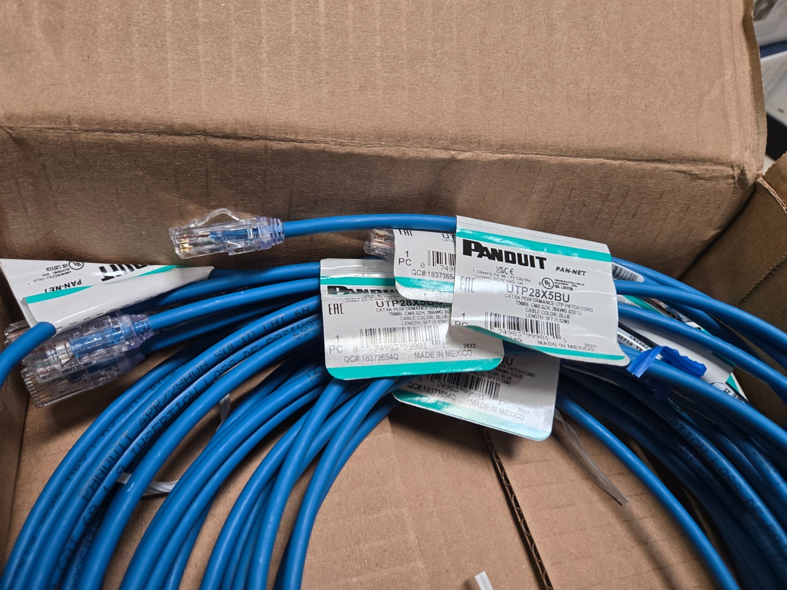 Box of 10 New open box Panduit UTP28X5BU Patch Cables