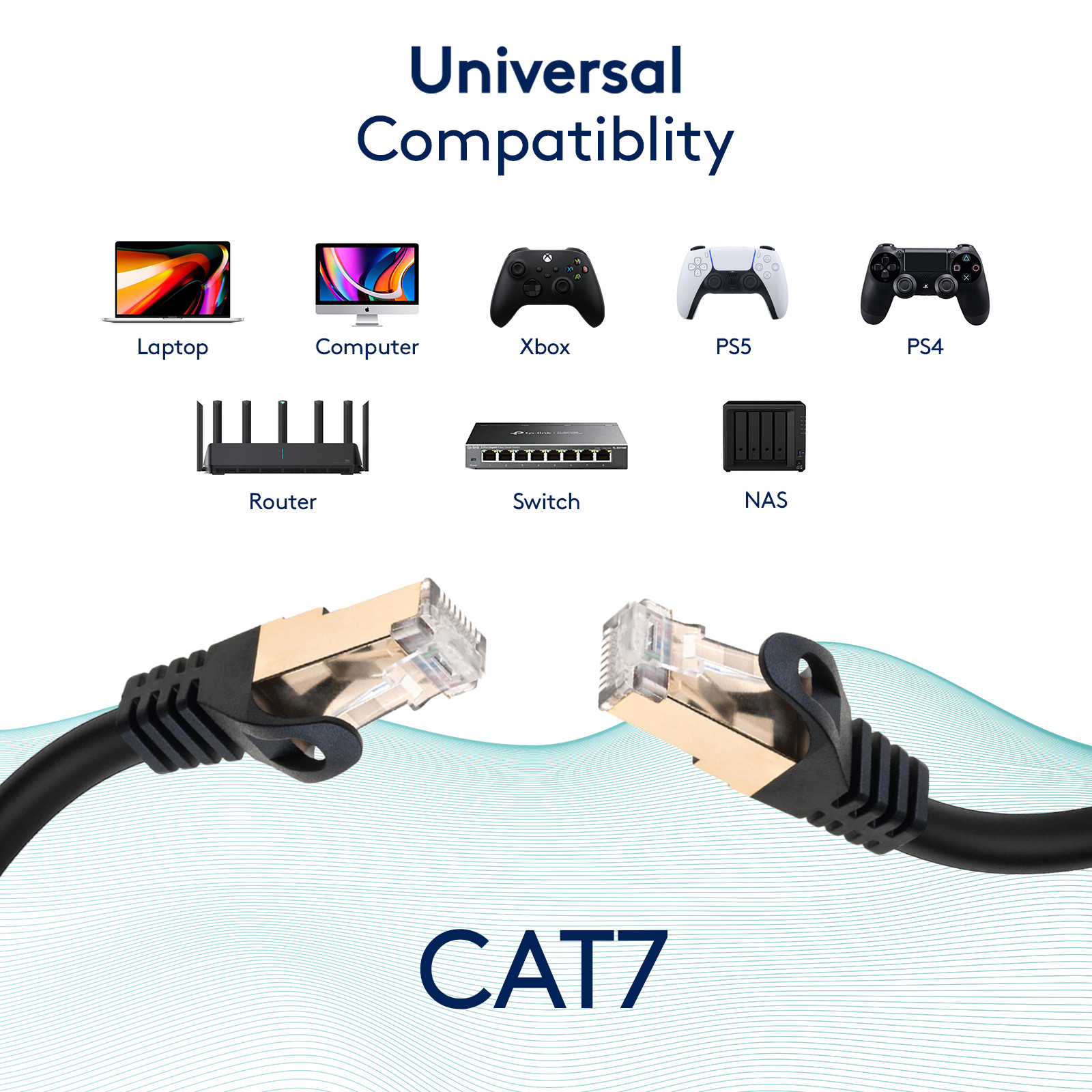 CAT7 Ethernet Cable LAN Copper Patch Cord S/FTP Shielded Wire Gaming 6-200FT Lot