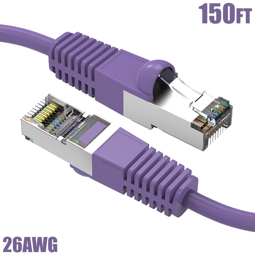 150FT Cat5e RJ45 Network LAN Ethernet FTP Cable Shield Copper Wire 26AWG Purple