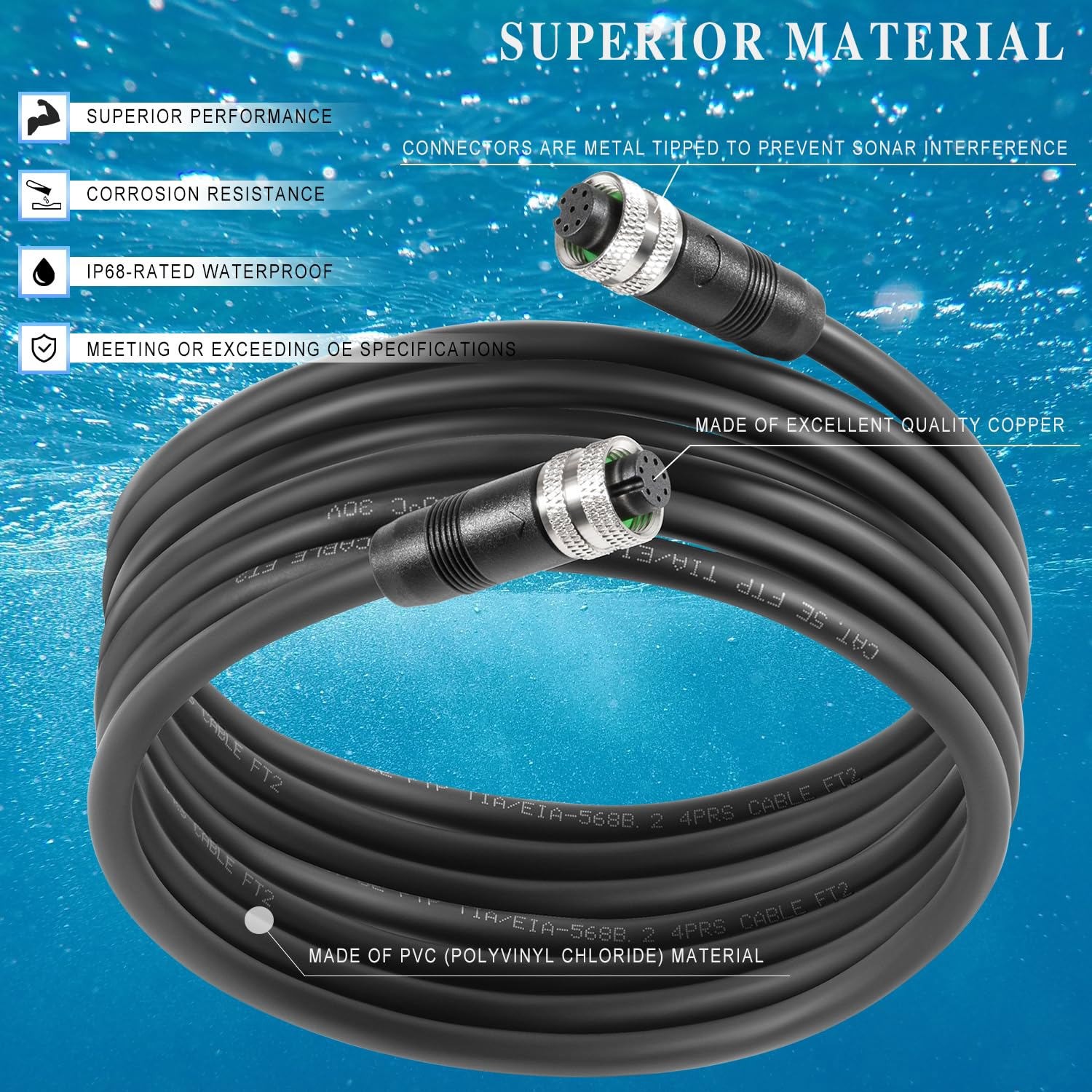 for Humminbird 720073-5 15Ft Boat Ethernet Cable AS EC 15E for Helix 15 12 10 9
