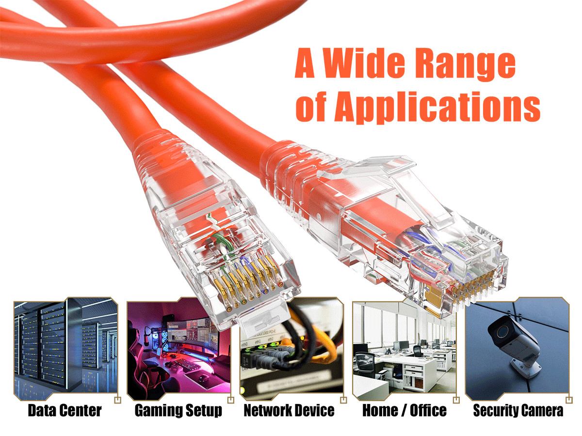 2ft Cat6 Ethernet Patch Cable with Clear Boot, UTP, Pure Bare Copper, Orange
