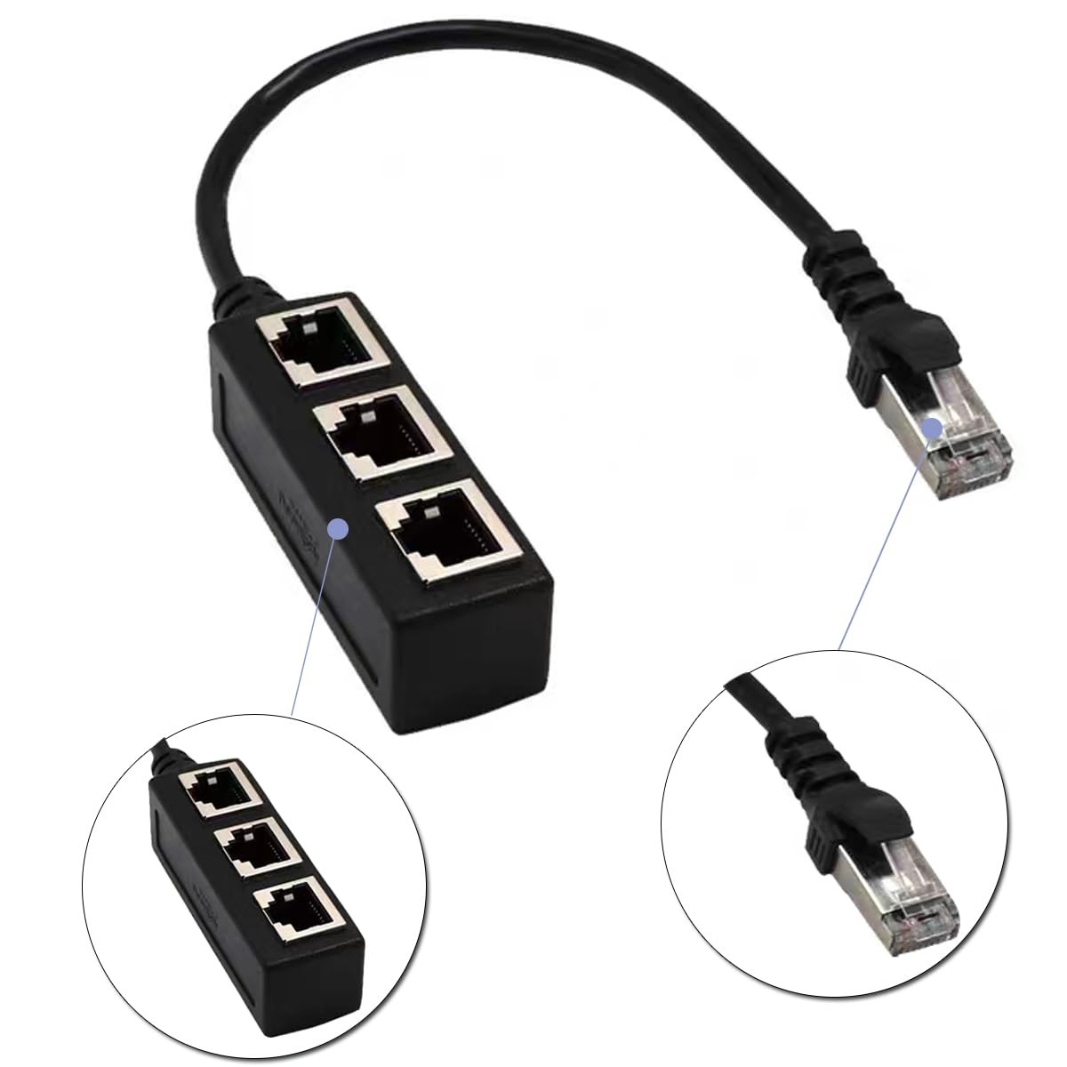 RJ45 Ethernet 1 to 3 Ports LAN Splitter Adapter Cable Network Connectors