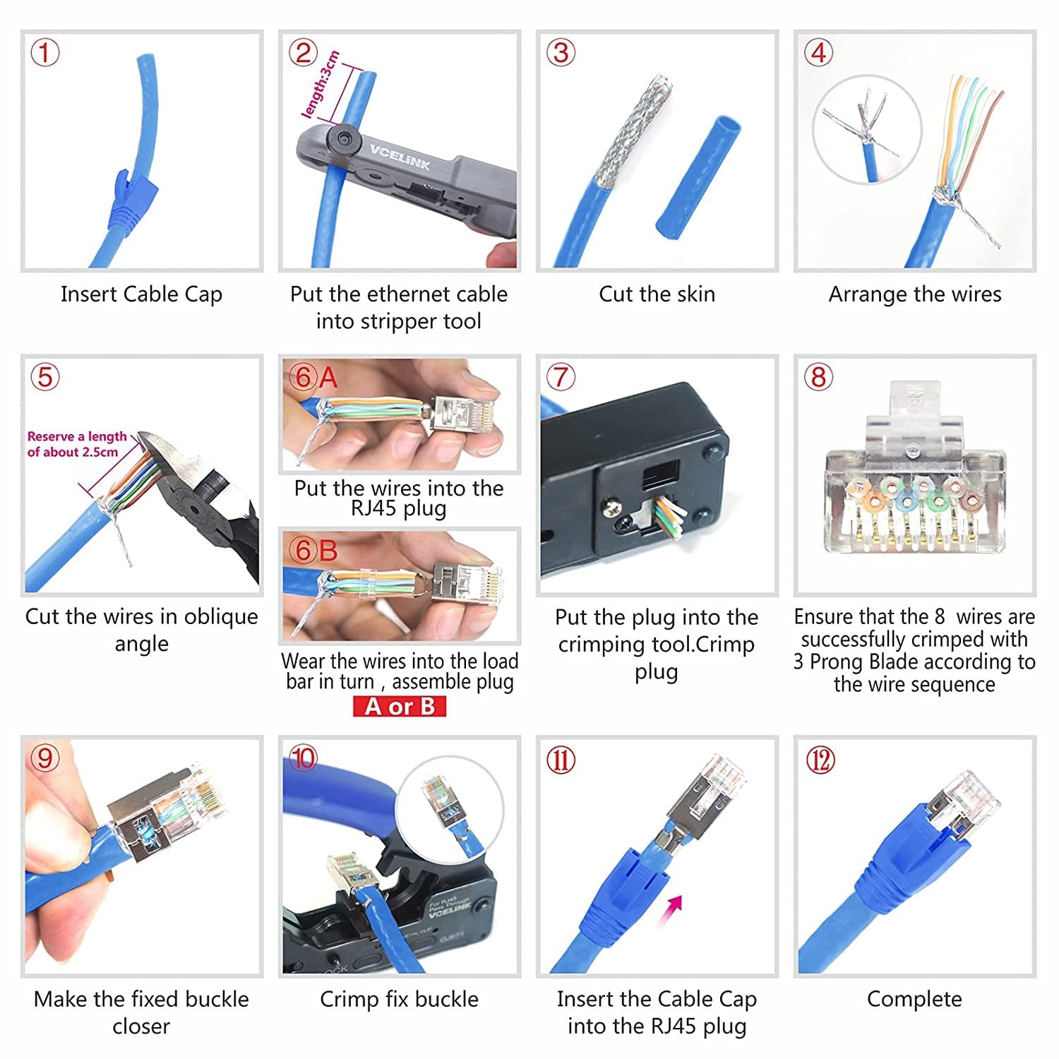 CAT6A/CAT7 Shielded RJ45 Pass Through Connectors 30-Pack with Blue Boots