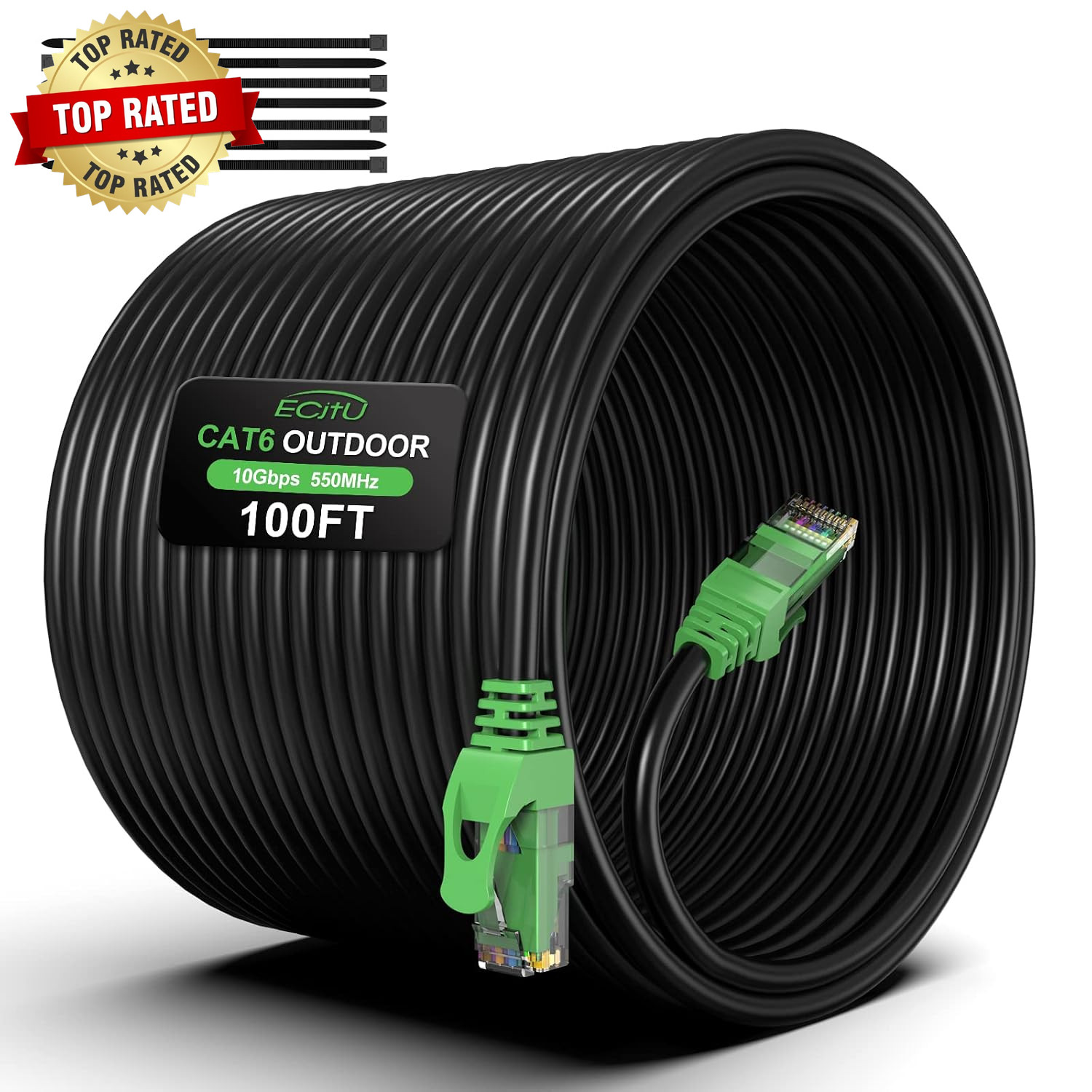 100FT Cat6 Outdoor Ethernet Cable, In-Ground, Heavy Duty Direct Burial, 24AWG CC