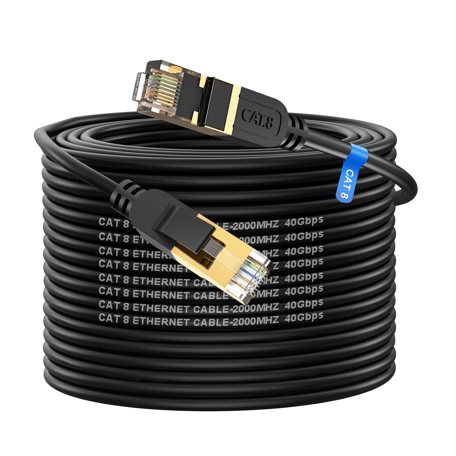 100FT Cat 8 LAN Cable – High Speed 40Gbps, UV Resistant for Outdoor & Indoor Use