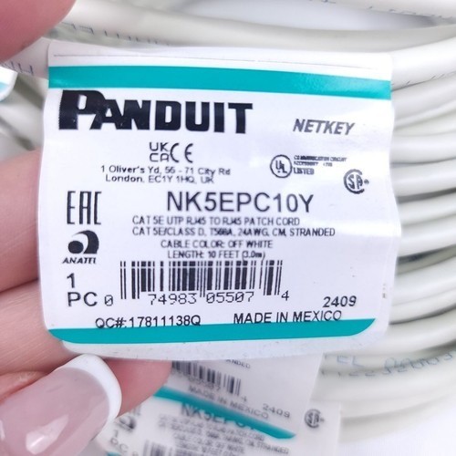 Panduit Netkey NK5EPC10Y Cat5e UTP RJ45 Patch Cable 10ft Off White 10-Pack