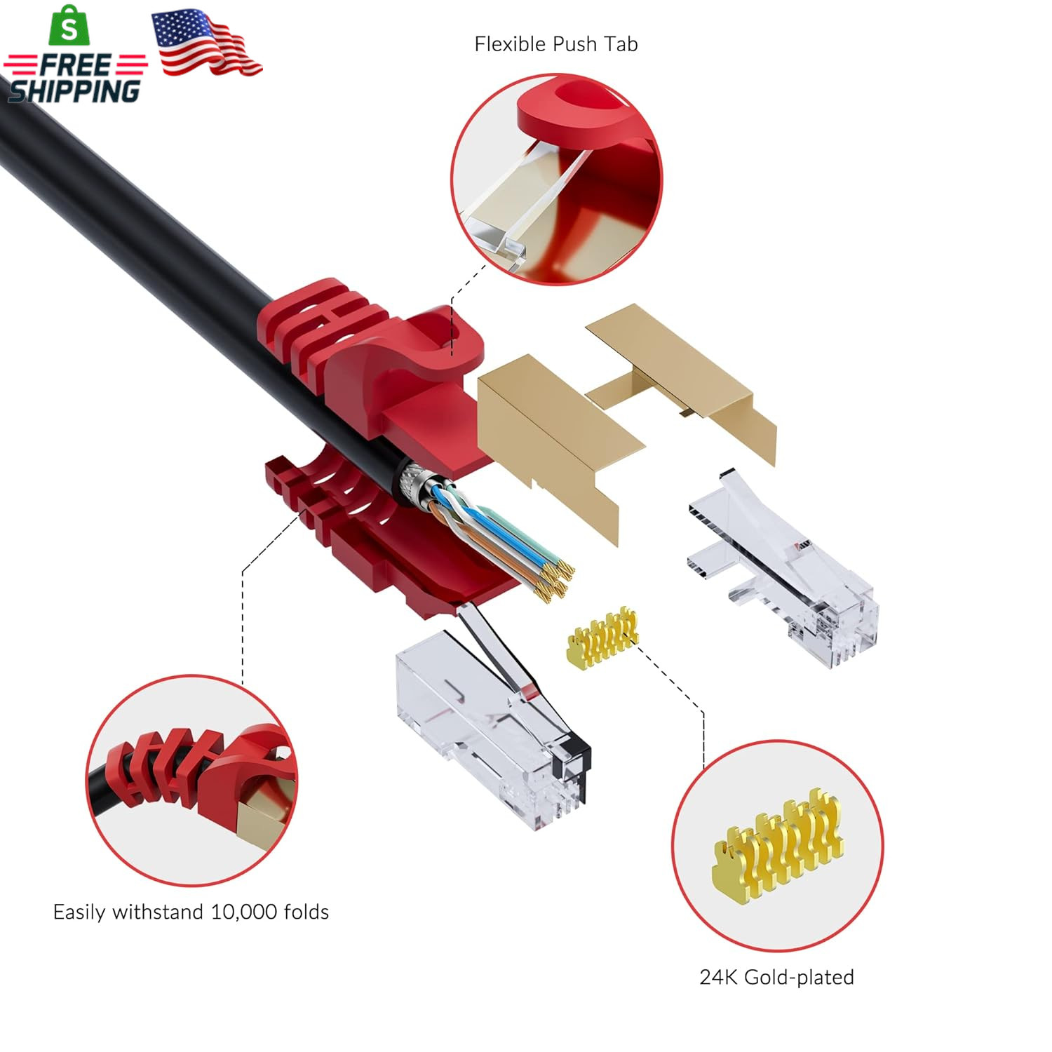 Cat 6E Cat 7 Outdoor Ethernet Cable 30 Ft,Adoreen 10Gbps Heavy-Duty Shielded Int