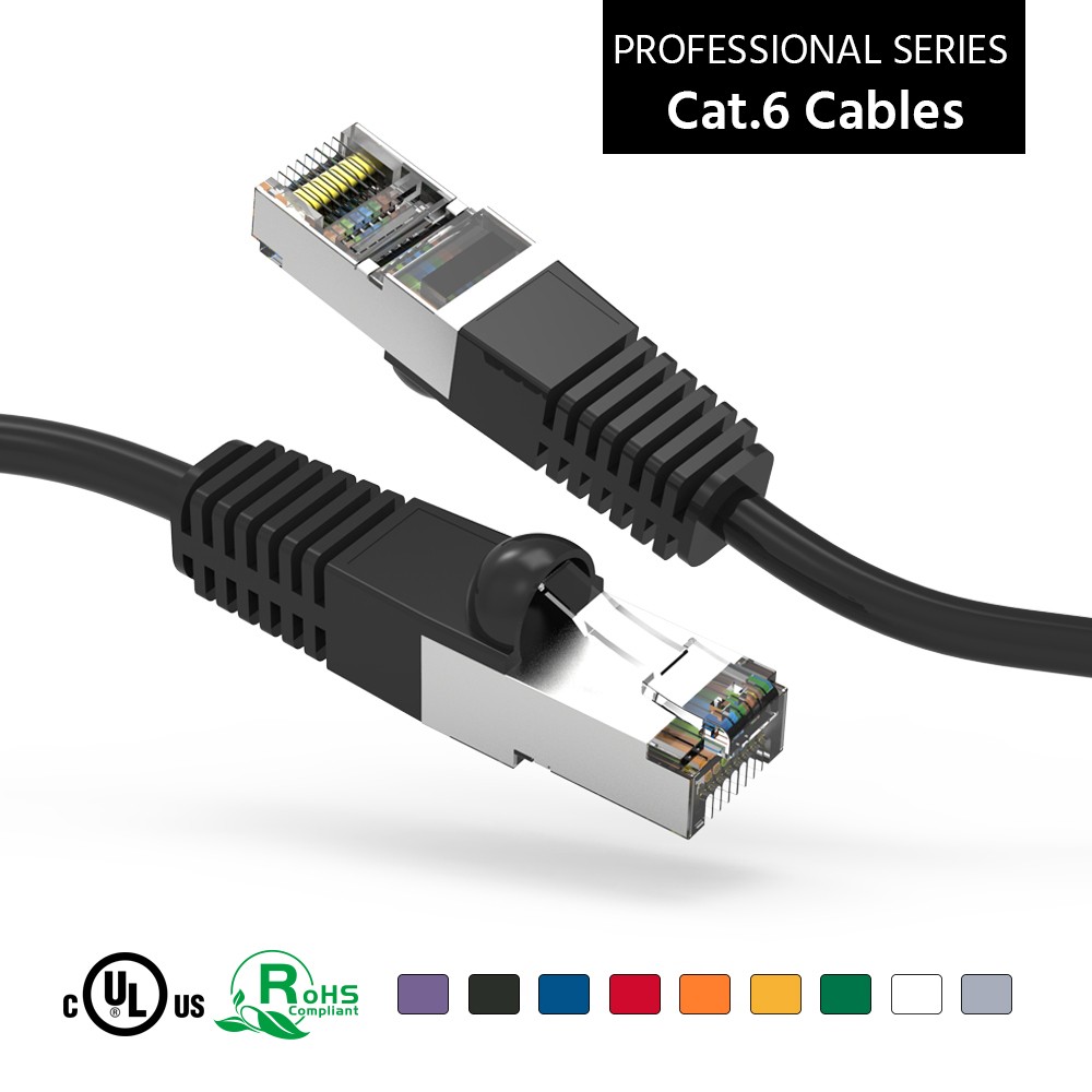 5 Pack of 1Ft CAT6 Shielded (SSTP) Ethernet Network Booted Cable Black